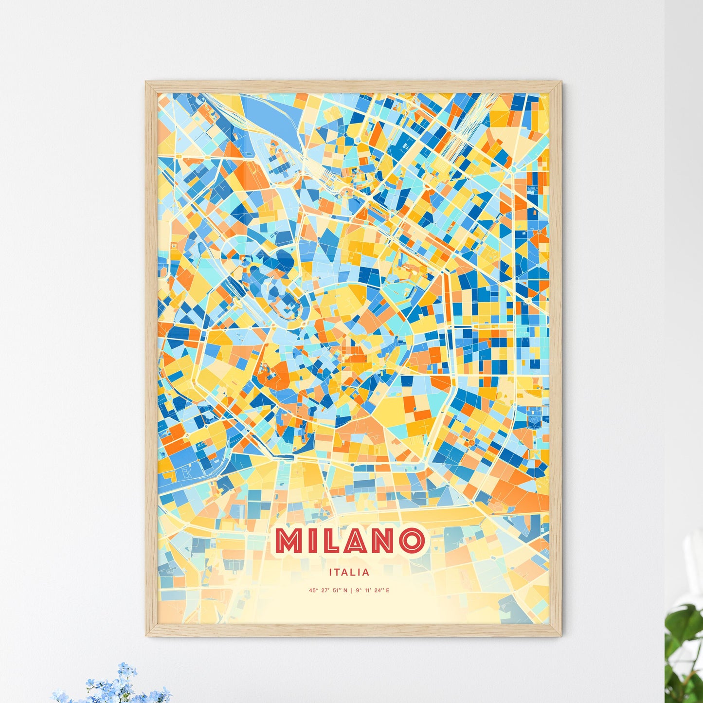 Colorful Milan Italy Fine Art Map Blue Orange