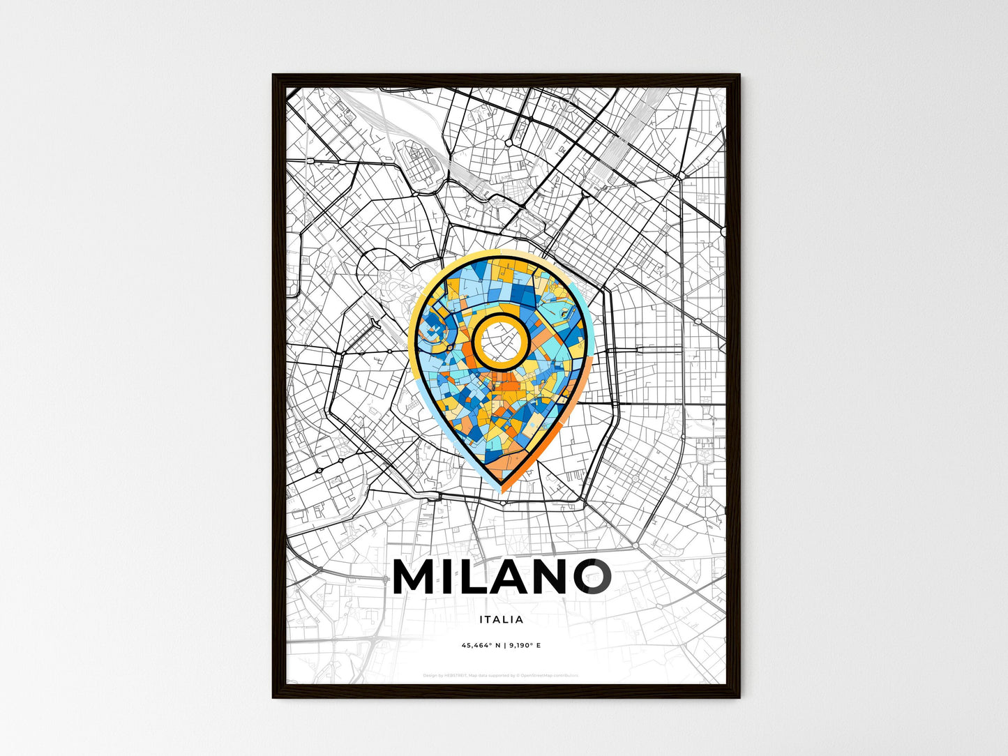 Milan Italy wedding art map with pointer icon