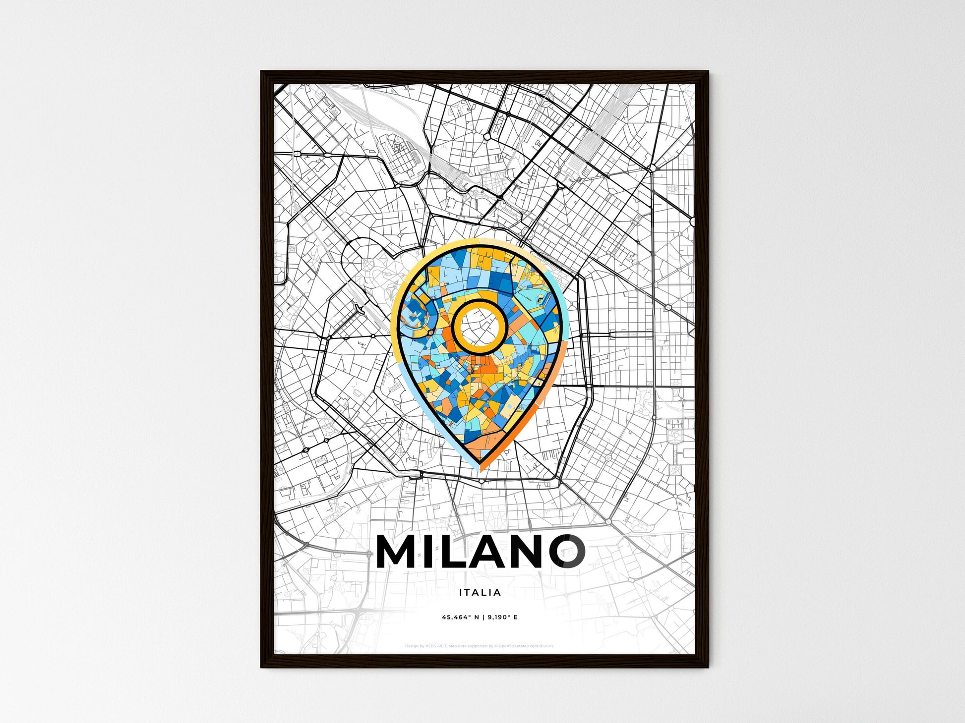 Milan Italy wedding art map with pointer icon