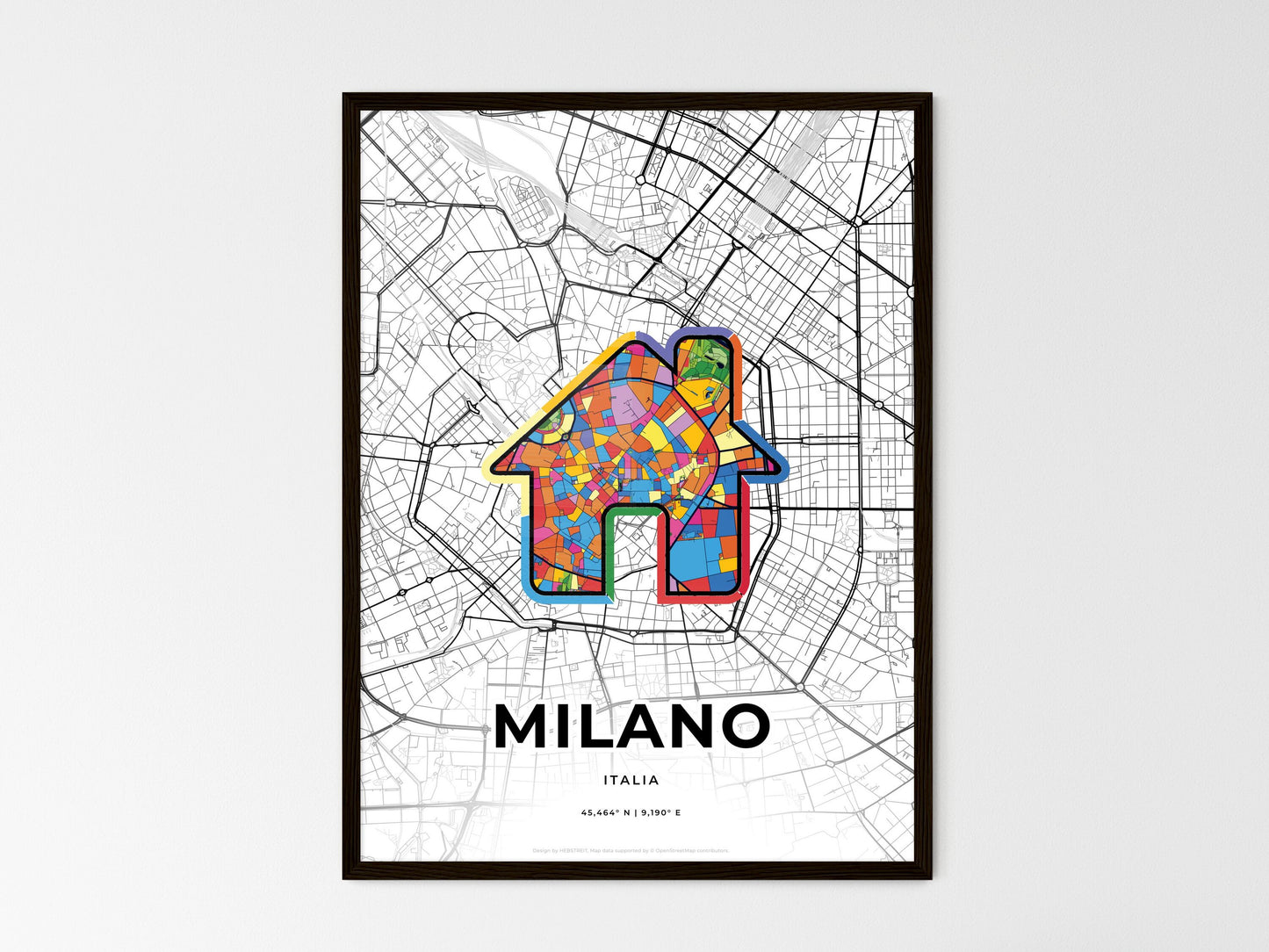 Milan Italy wedding art map with home icon