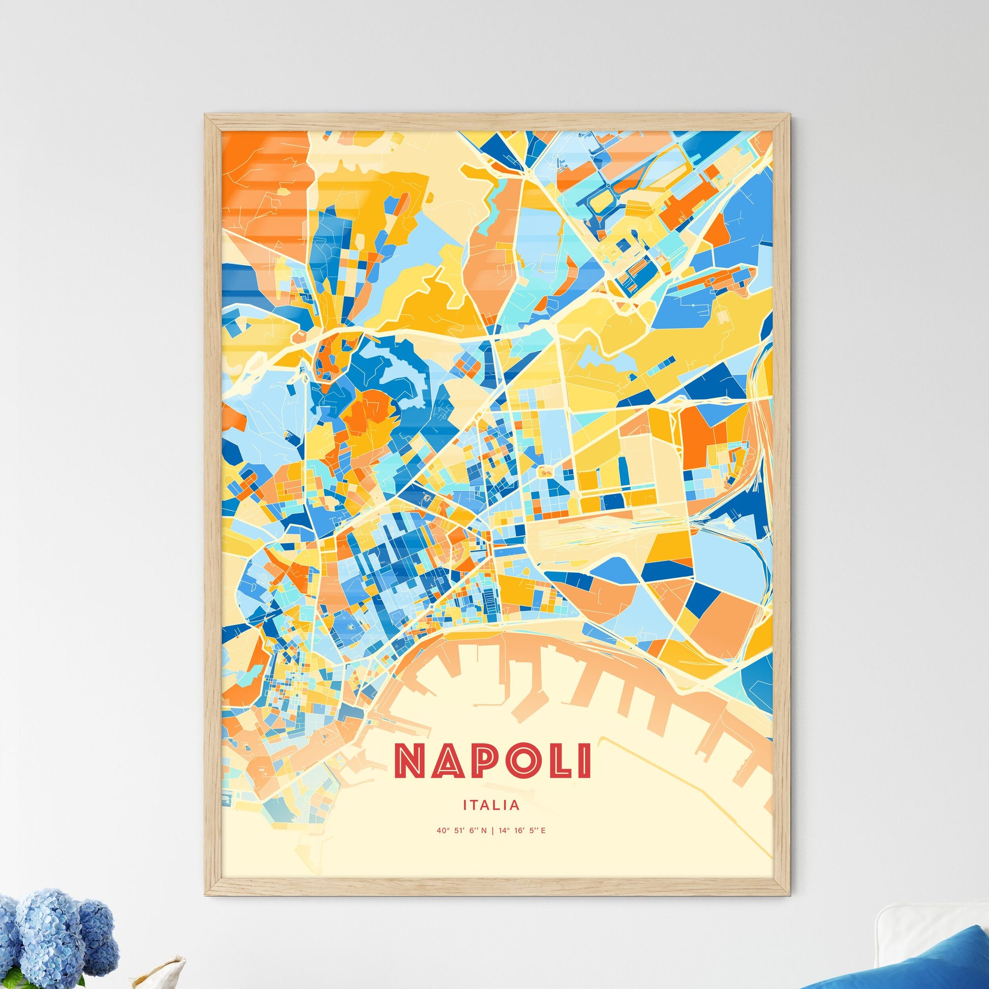 Colorful Naples Italy Fine Art Map Blue Orange