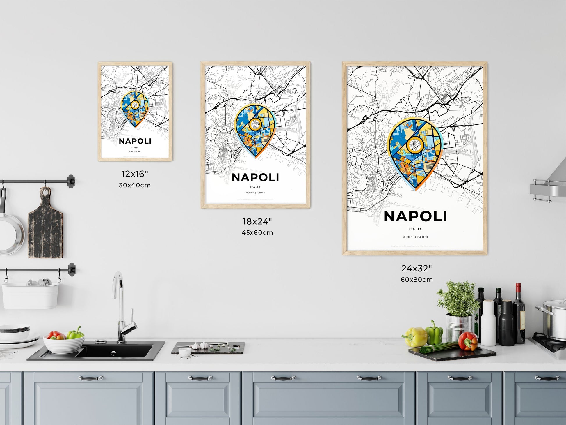 Naples Italy art map size chart