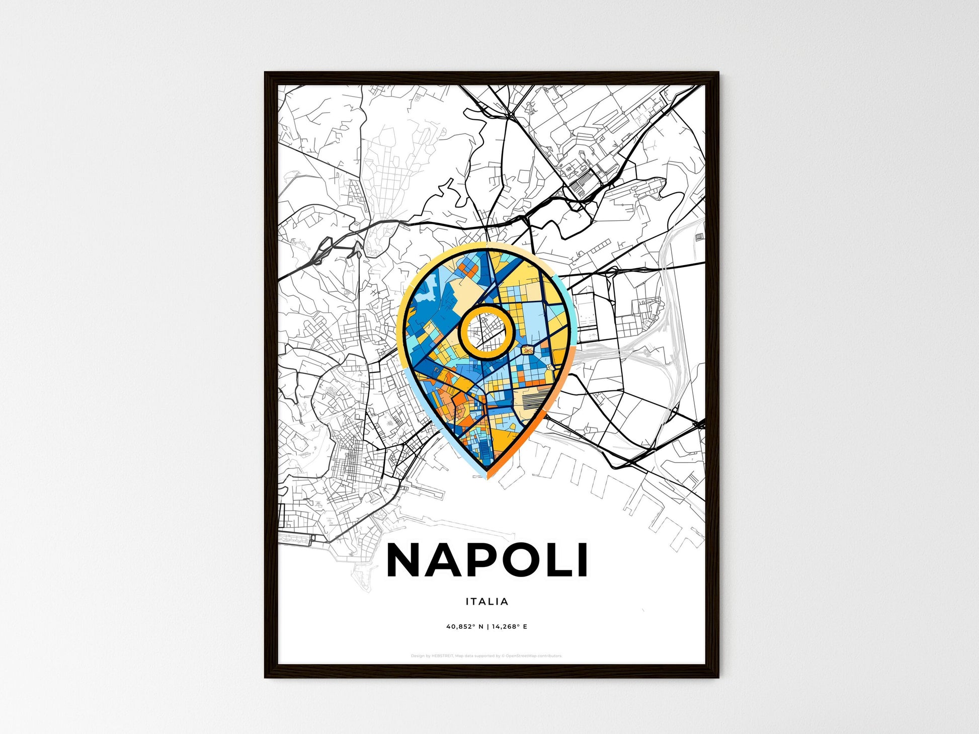 Naples Italy wedding art map with pointer icon
