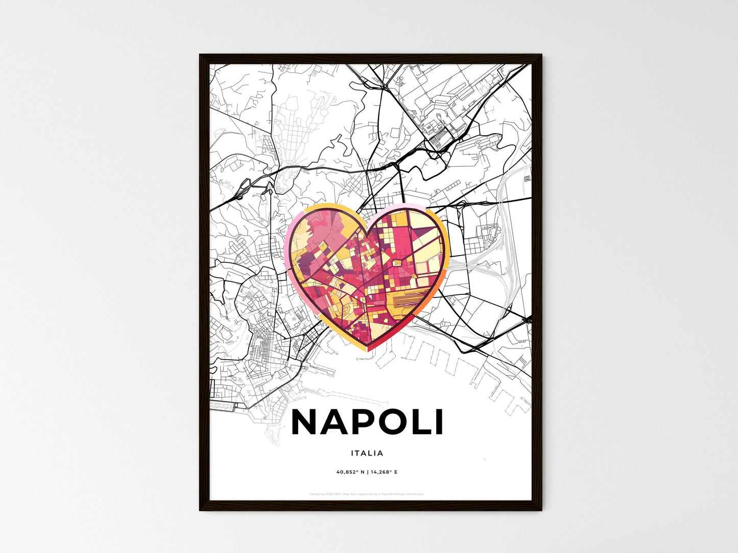 Naples Italy wedding art map with heart icon