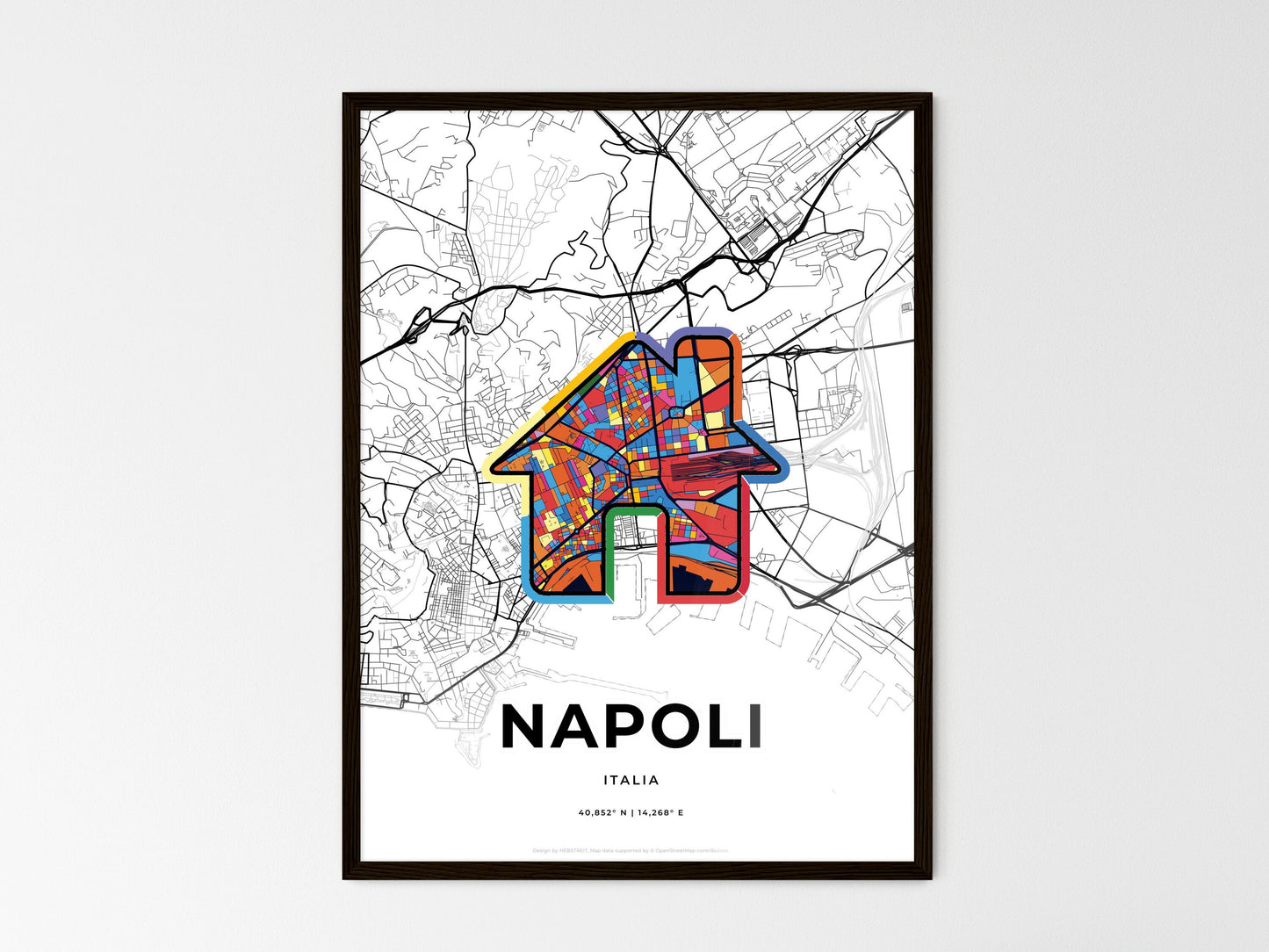 Naples Italy wedding art map with home icon