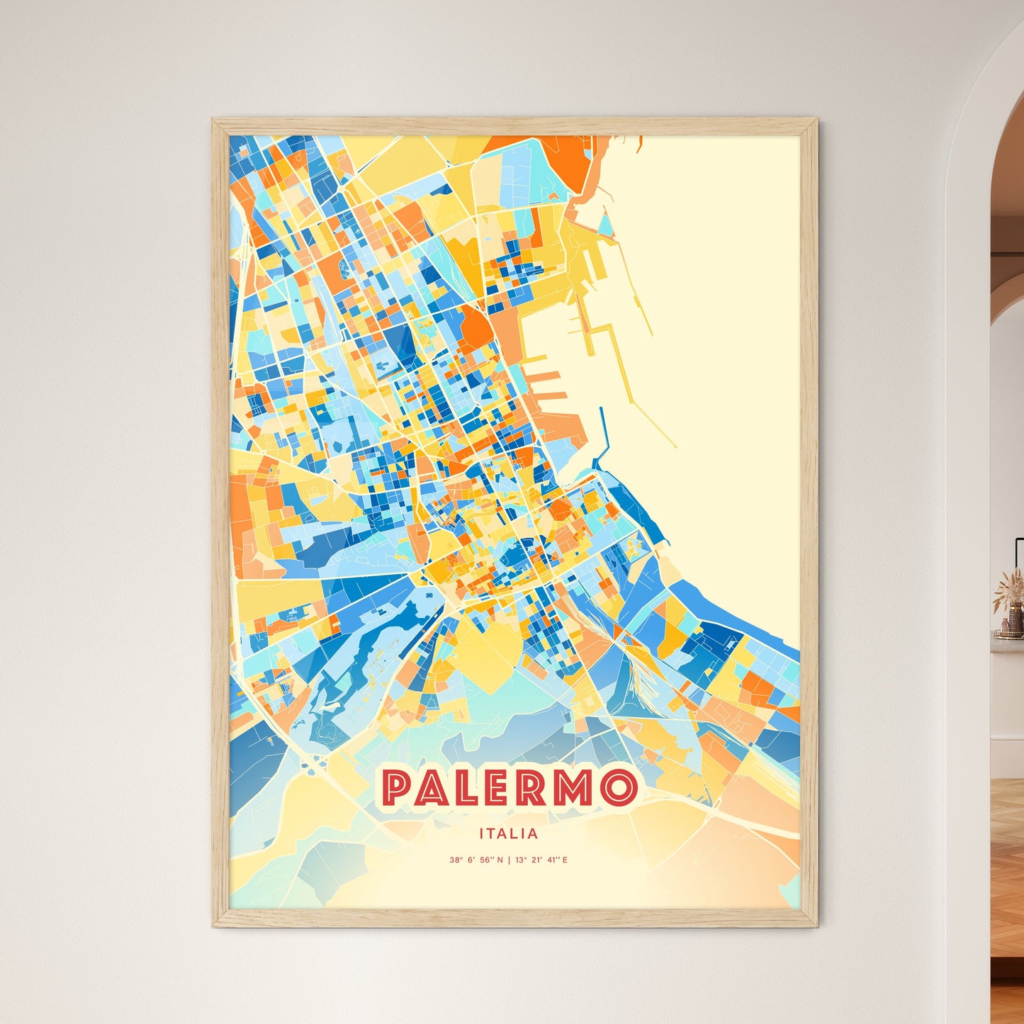 Colorful Palermo Italy Fine Art Map Blue Orange