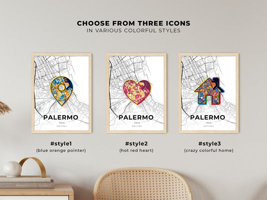 Palermo Italy maps with colorful icons