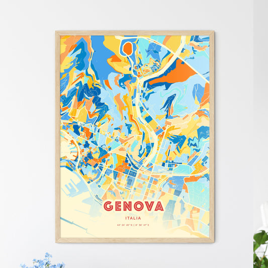 Colorful Genoa Italy Fine Art Map Blue Orange