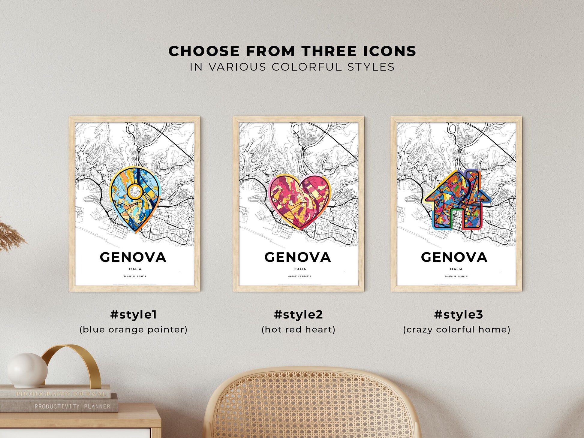 Genoa Italy maps with colorful icons