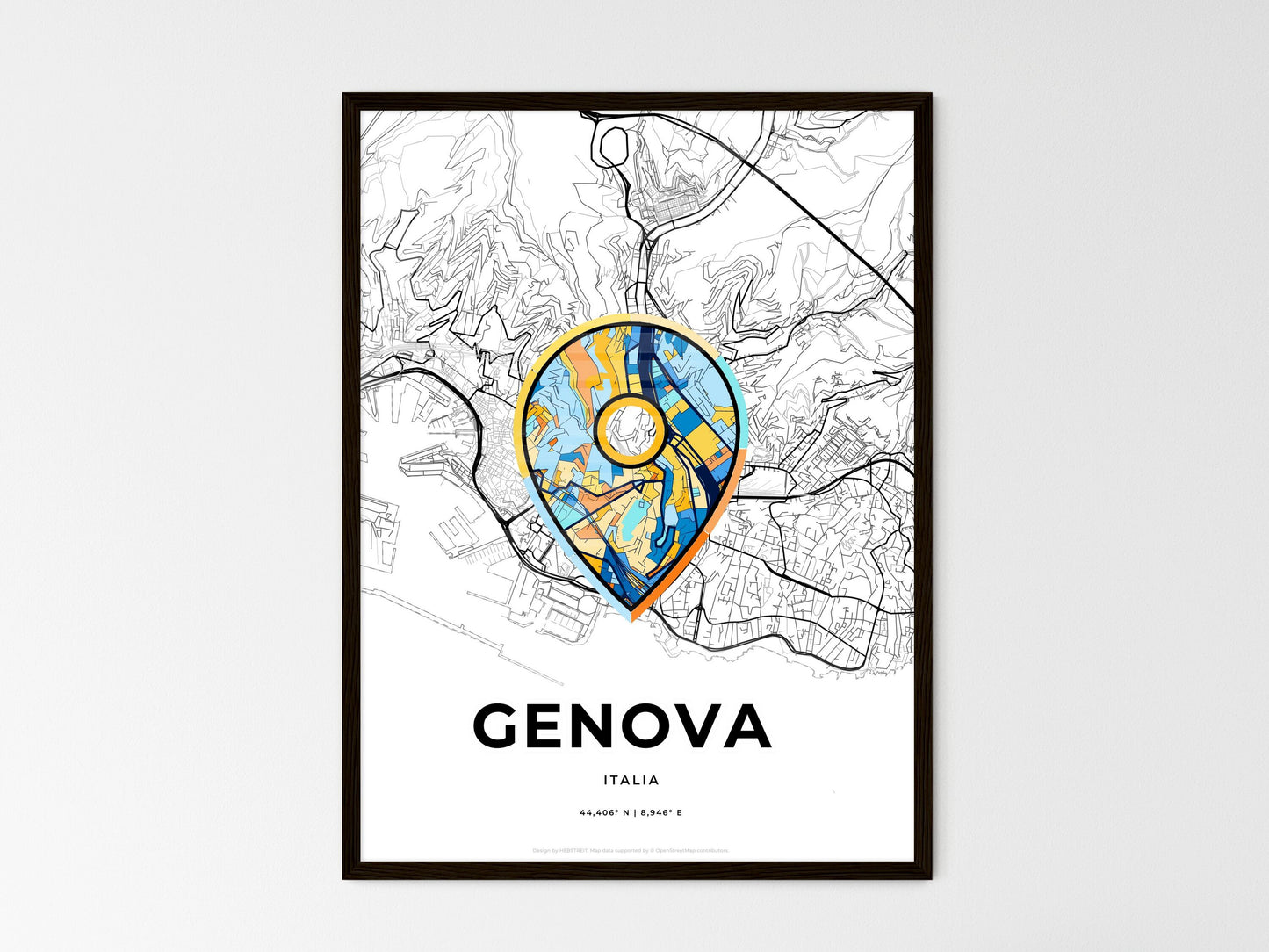Genoa Italy wedding art map with pointer icon
