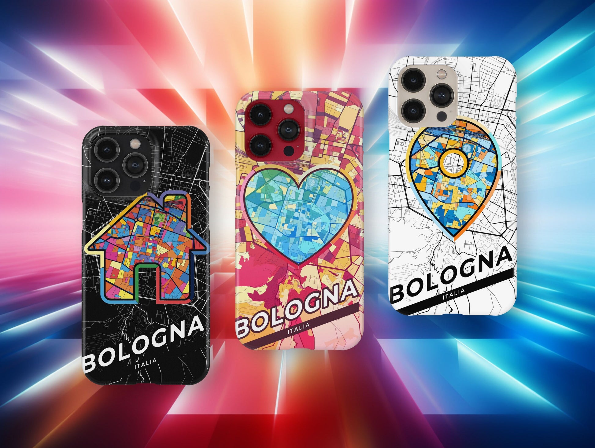 Bologna Italy slim phone case with colorful icon. Birthday, wedding or housewarming gift. Couple match cases.