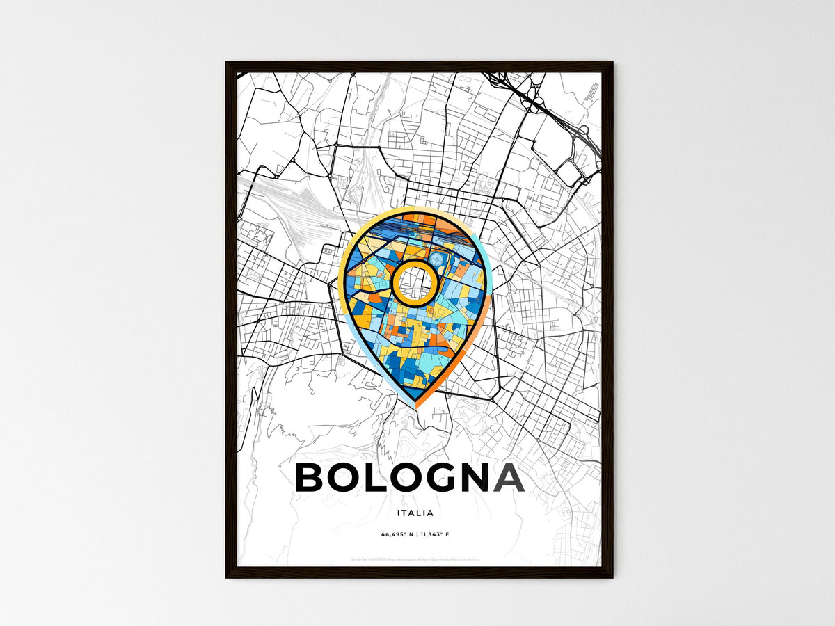 Bologna Italy wedding art map with pointer icon