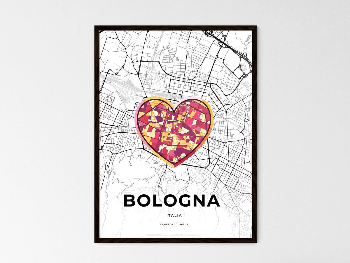 Bologna Italy wedding art map with heart icon