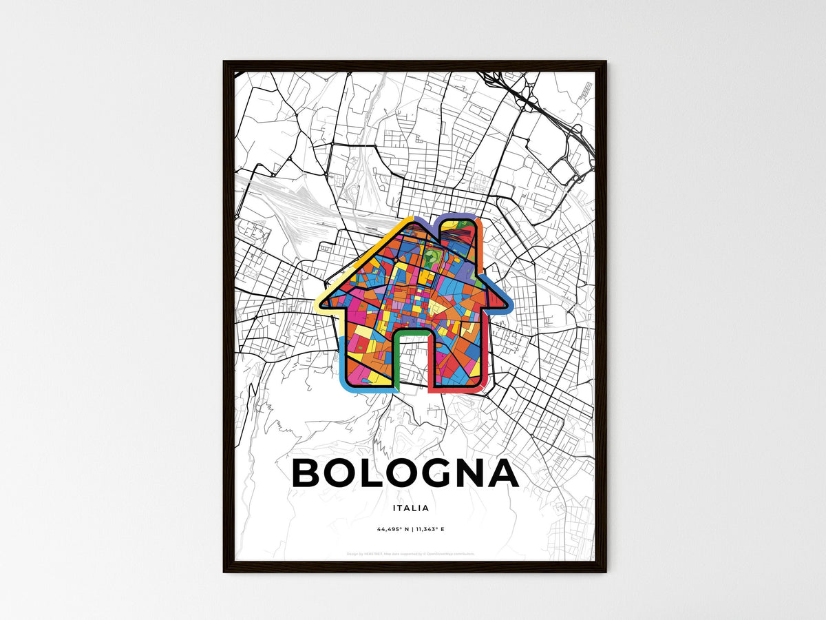 Bologna Italy wedding art map with home icon