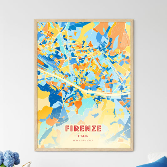 Colorful Florence Italy Fine Art Map Blue Orange