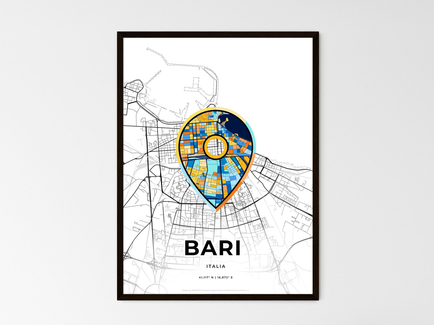 Bari Italy wedding art map with pointer icon