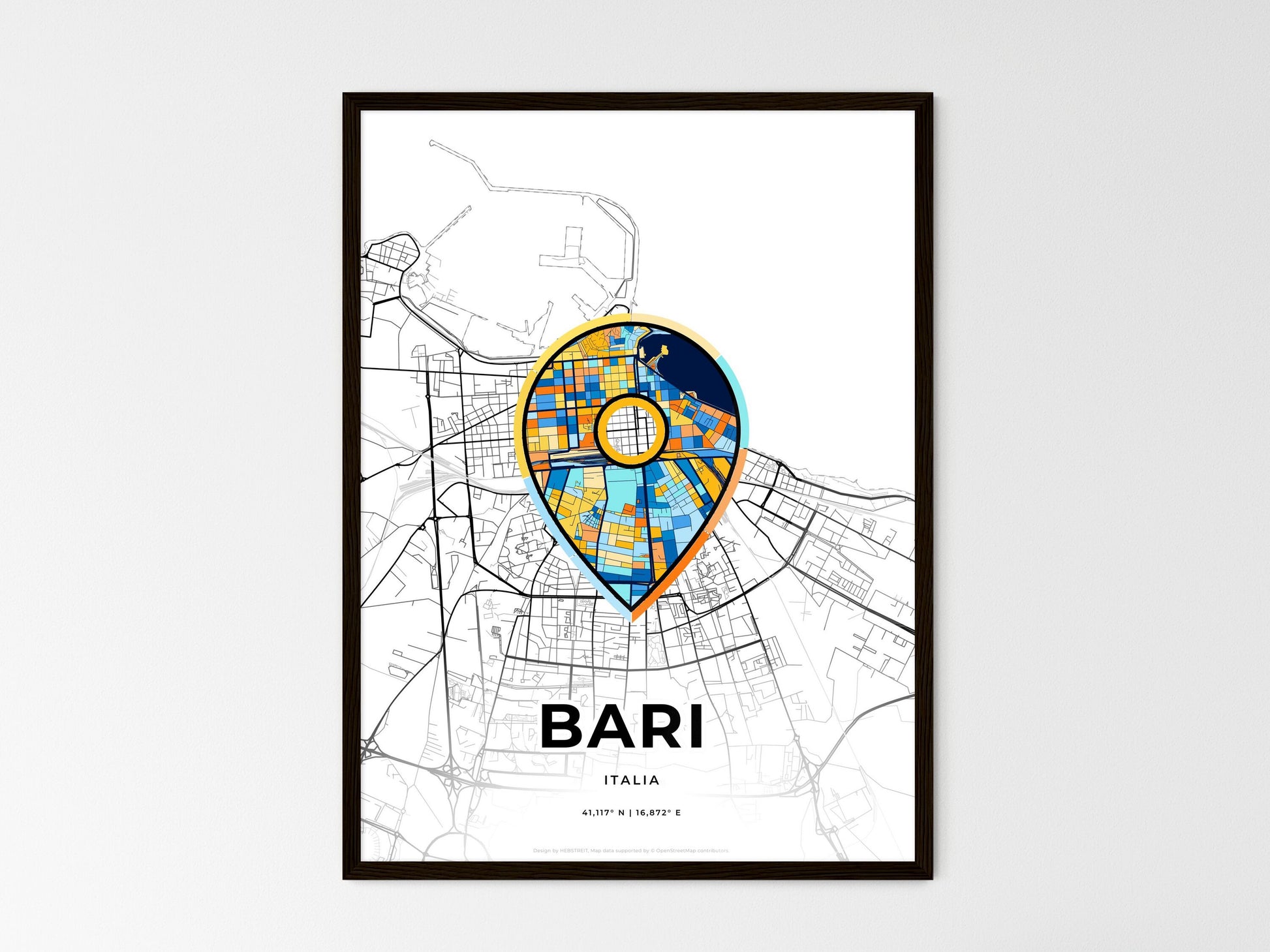 Bari Italy wedding art map with pointer icon