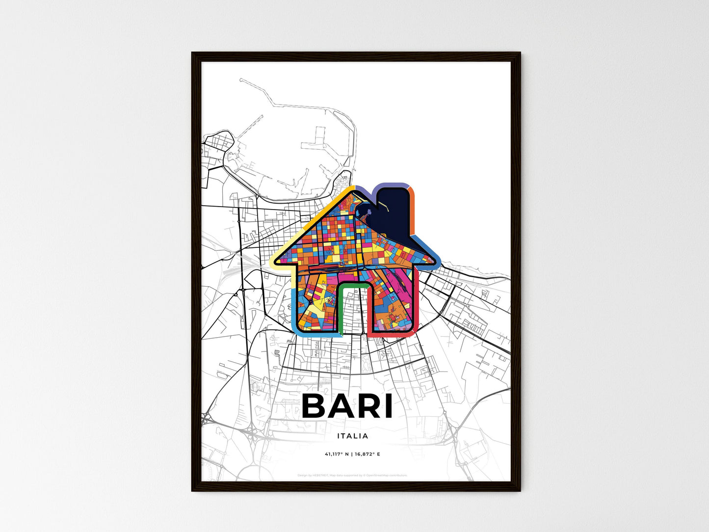 Bari Italy wedding art map with home icon