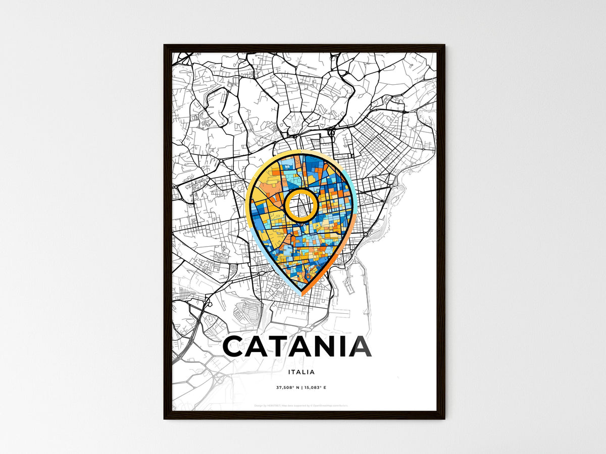 Catania Italy wedding art map with pointer icon