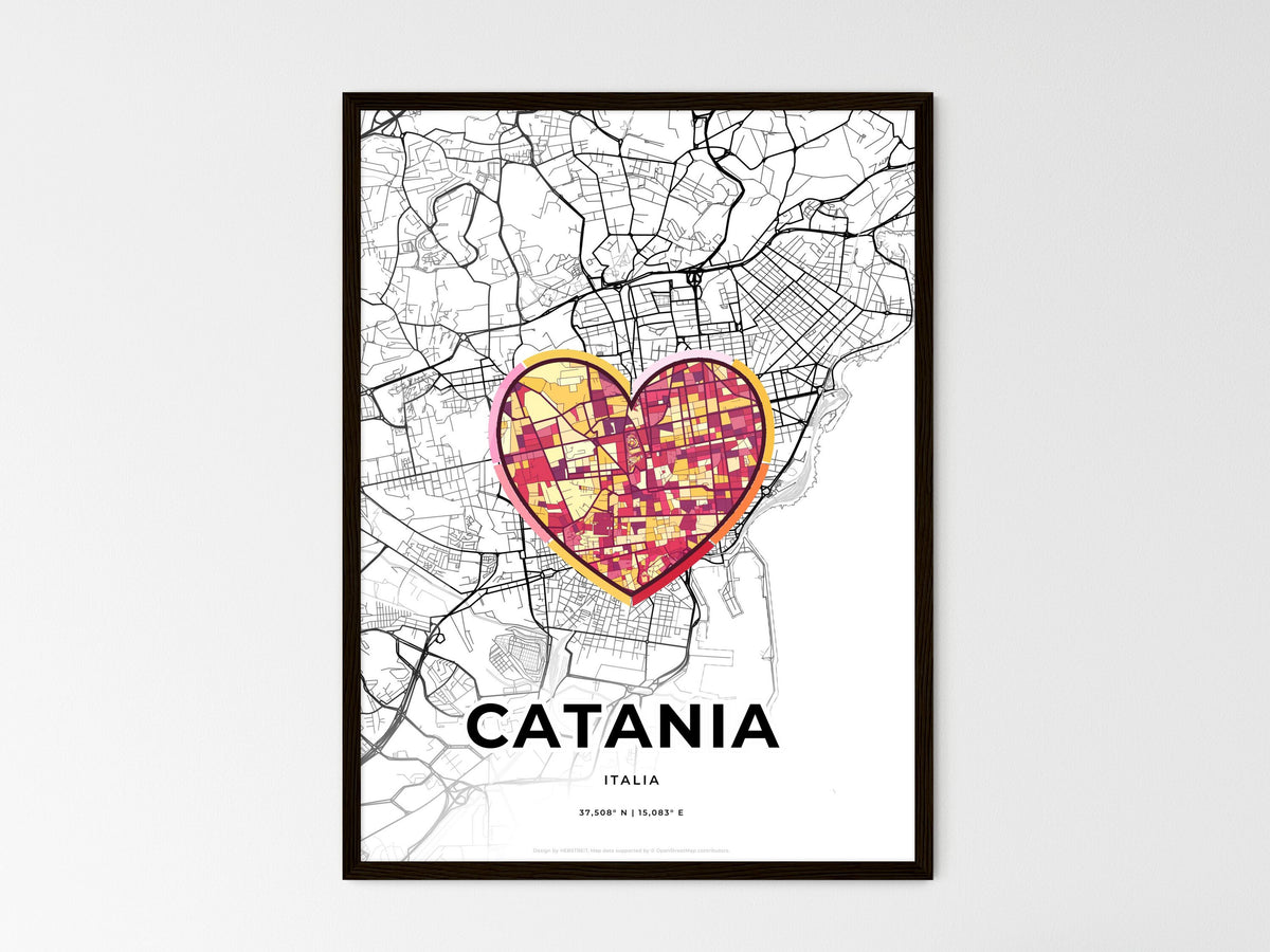 Catania Italy wedding art map with heart icon