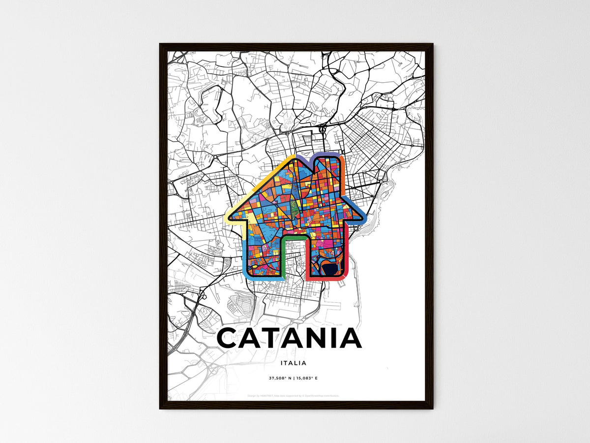 Catania Italy wedding art map with home icon