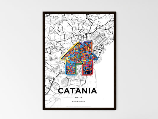 Catania Italy wedding art map with home icon