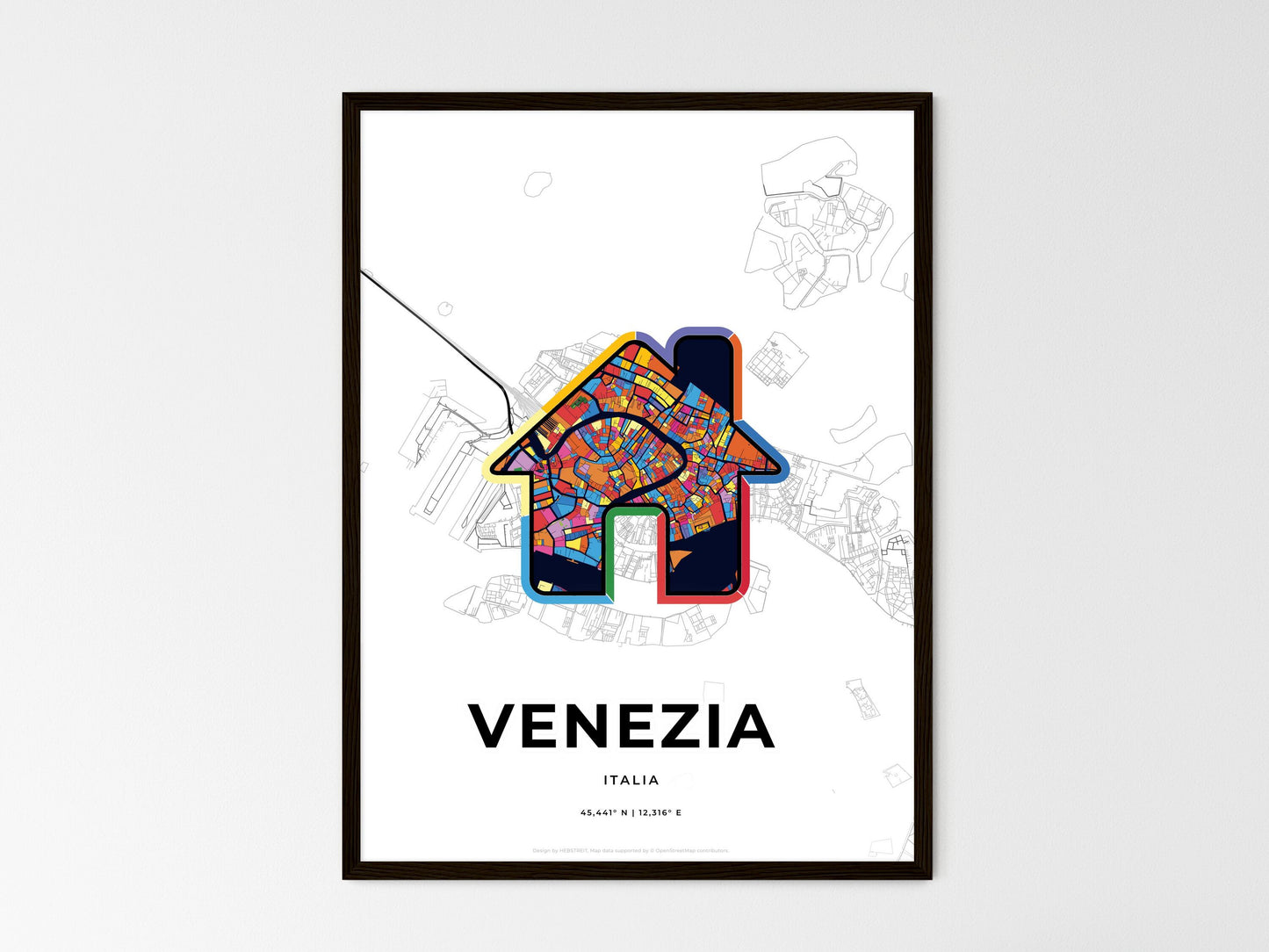 Venice Italy wedding art map with home icon