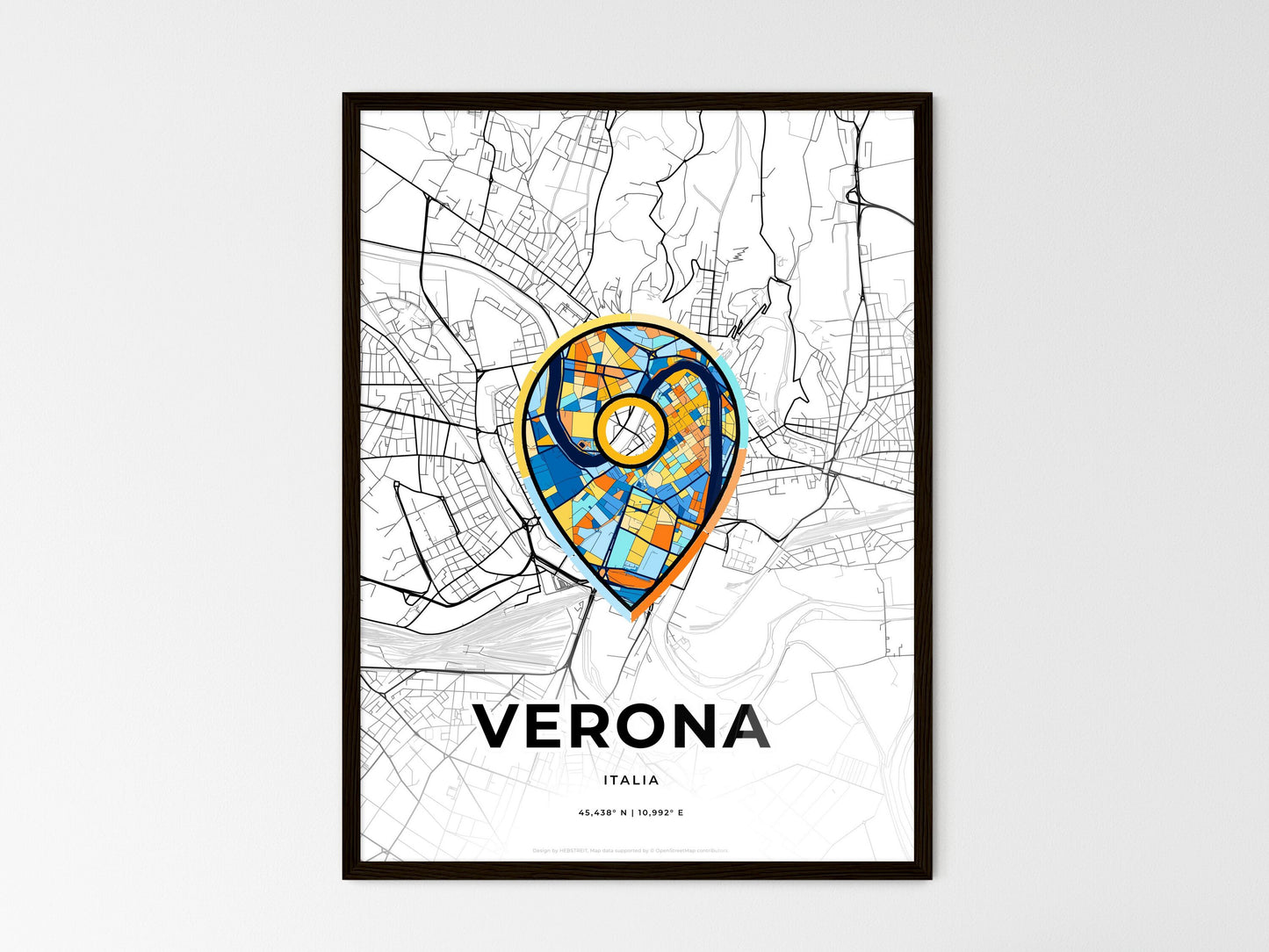 Verona Italy wedding art map with pointer icon