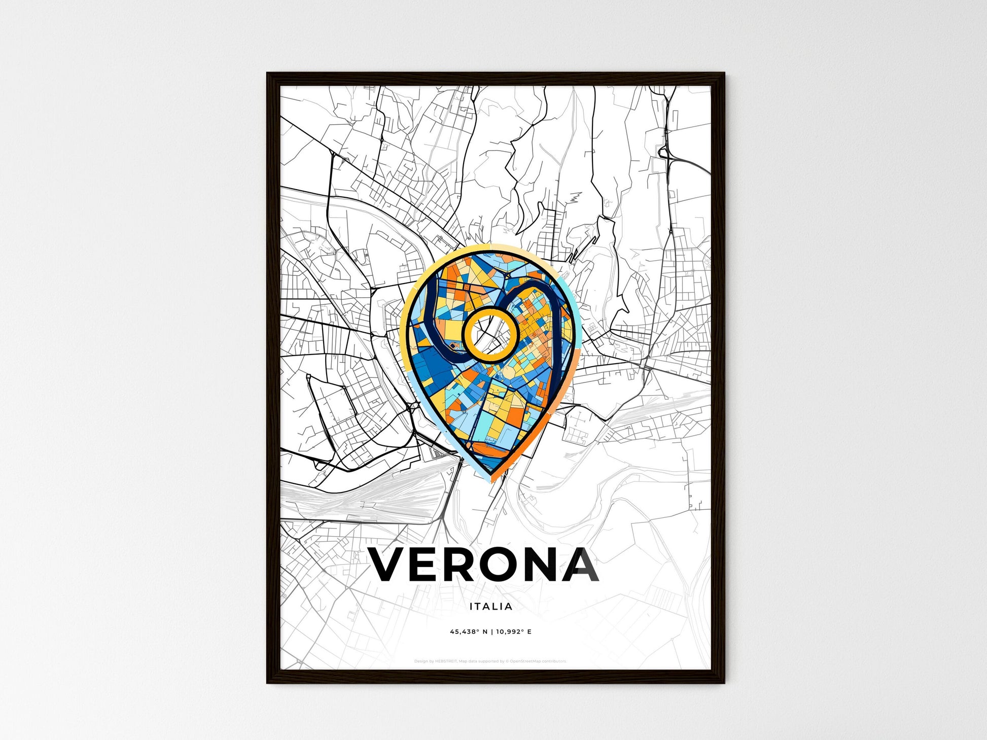 Verona Italy wedding art map with pointer icon