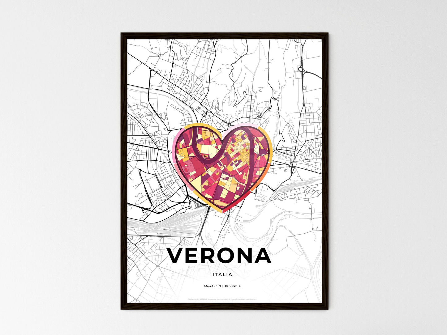 Verona Italy wedding art map with heart icon