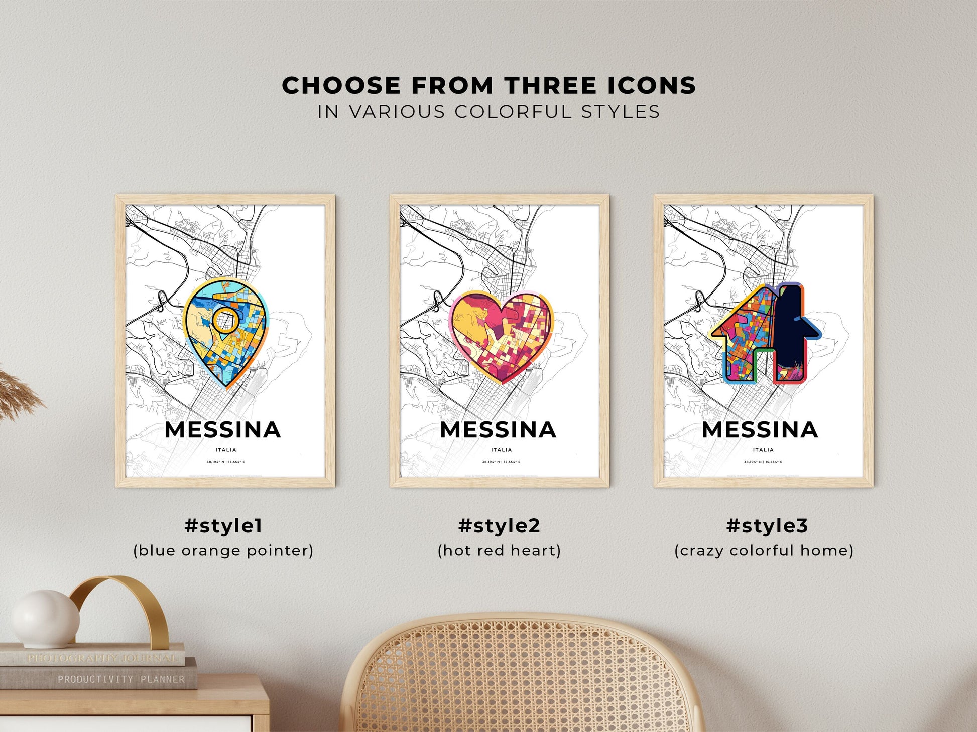 Messina Italy maps with colorful icons