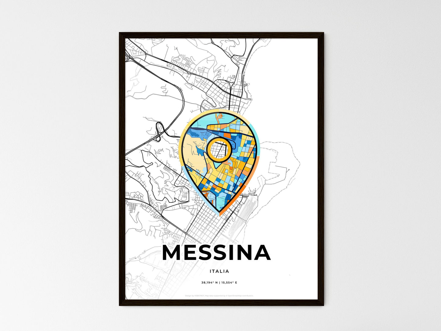 Messina Italy wedding art map with pointer icon