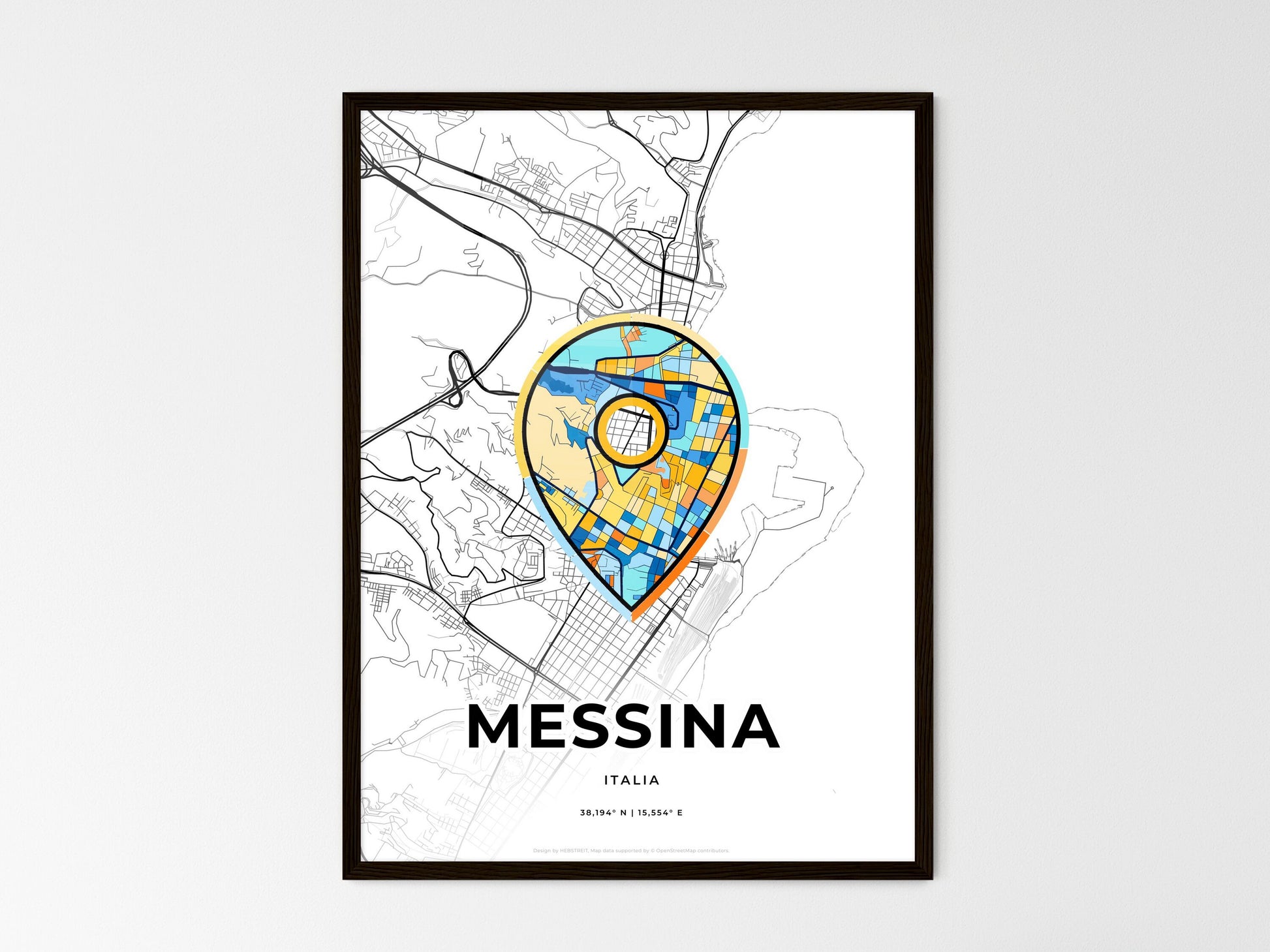 Messina Italy wedding art map with pointer icon