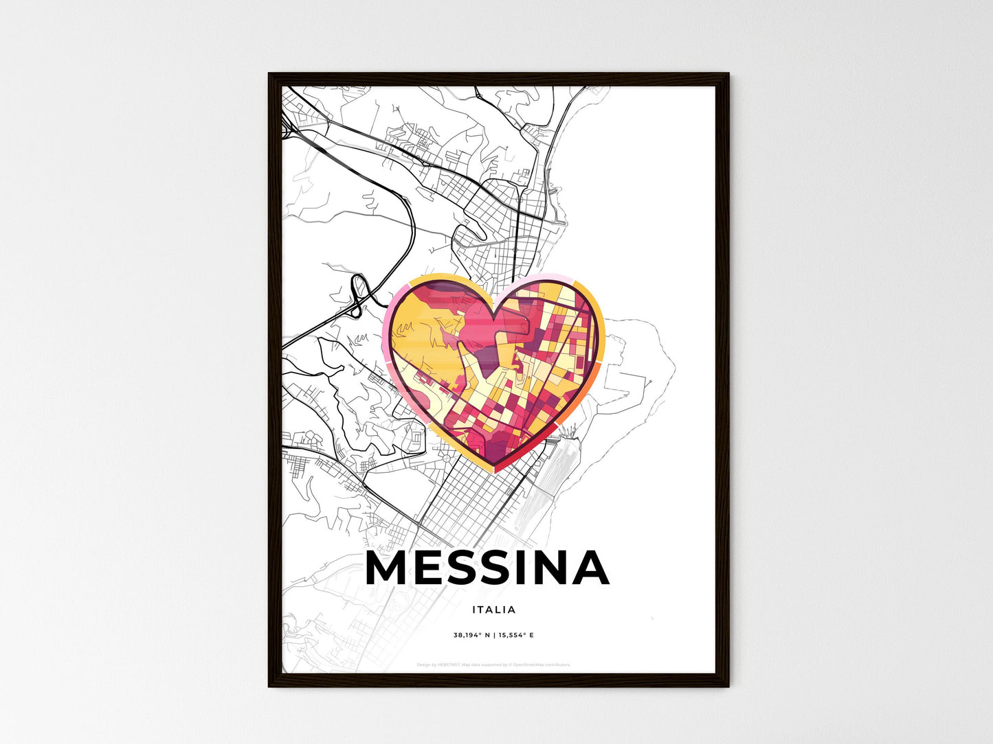 Messina Italy wedding art map with heart icon