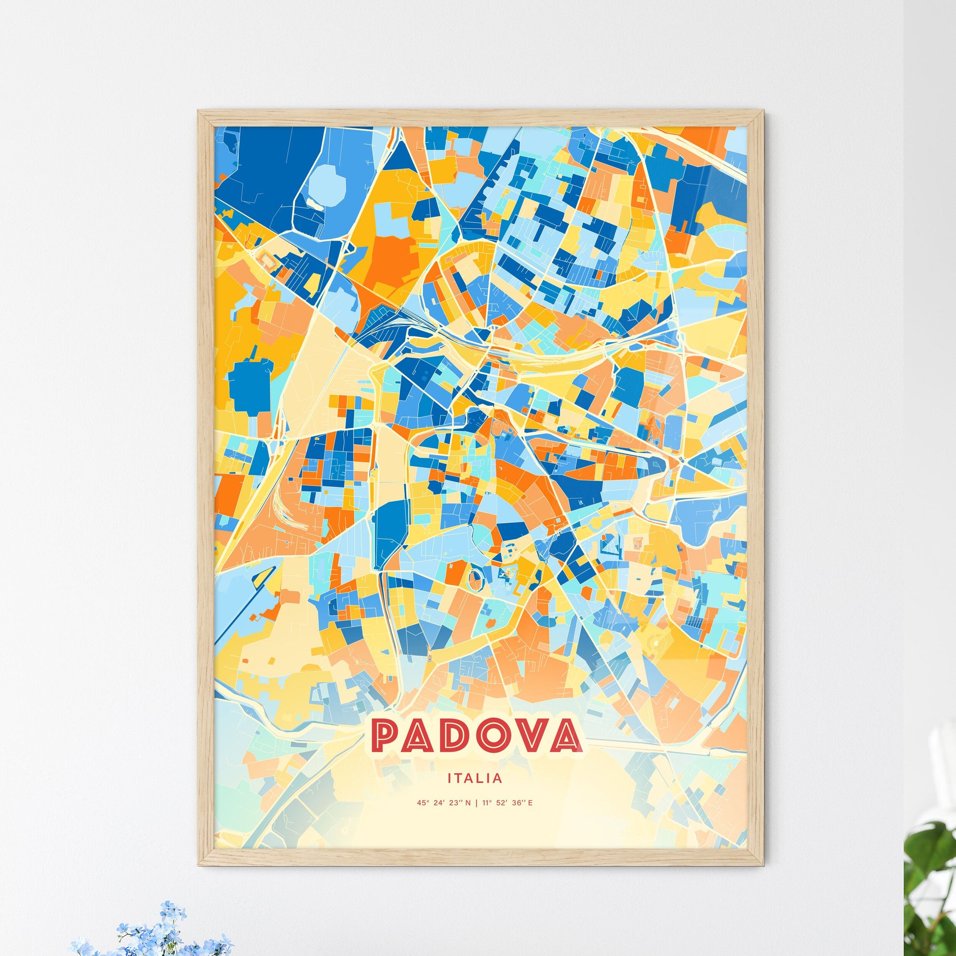 Colorful PADUA ITALY Fine Art Map Blue Orange