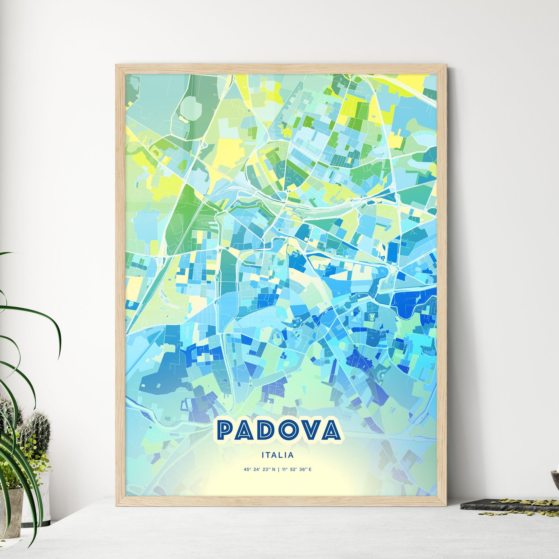 Colorful PADUA ITALY Fine Art Map Cool Blue