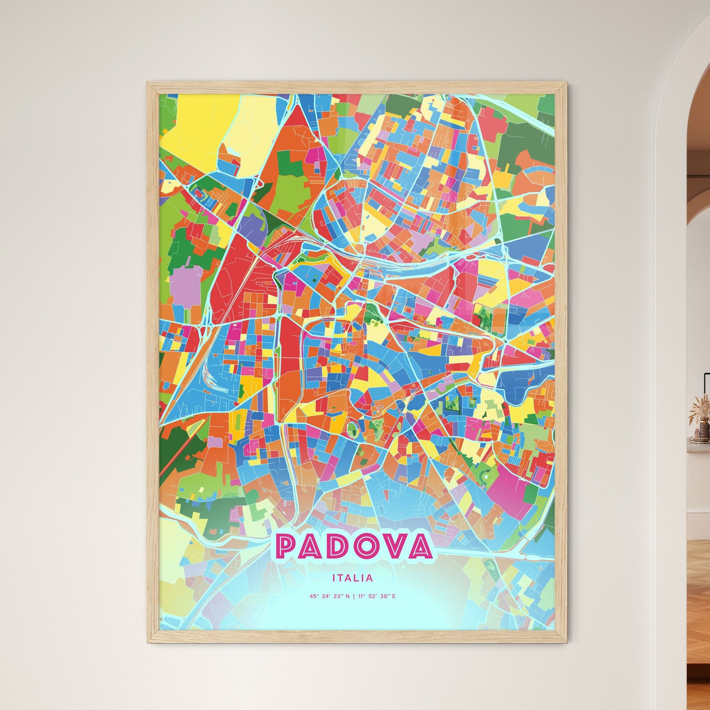 Colorful PADUA ITALY Fine Art Map Crazy Colors