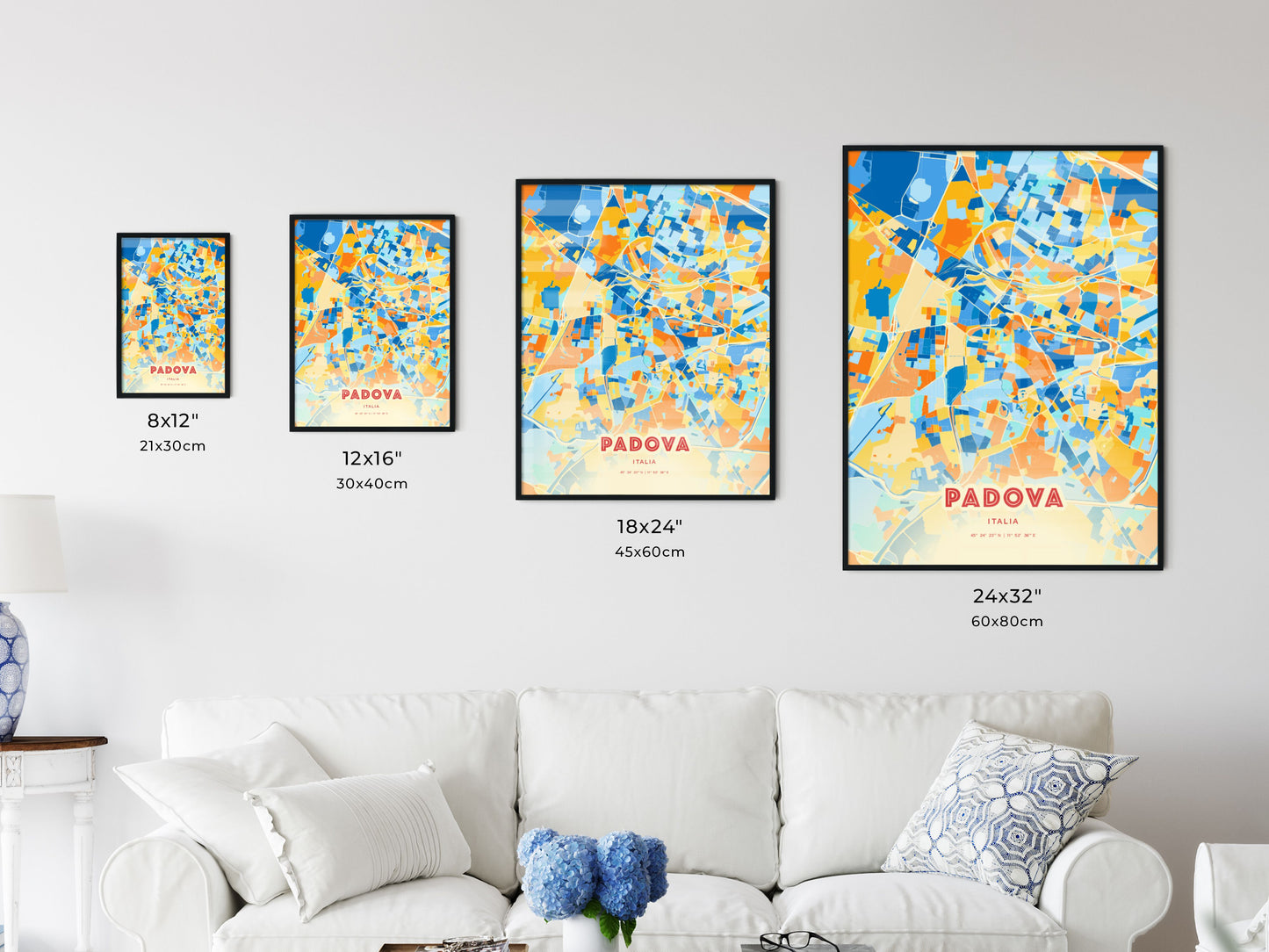 Colorful PADUA ITALY Fine Art Map Blue Orange