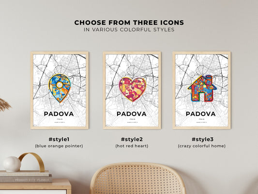 Padua Italy maps with colorful icons