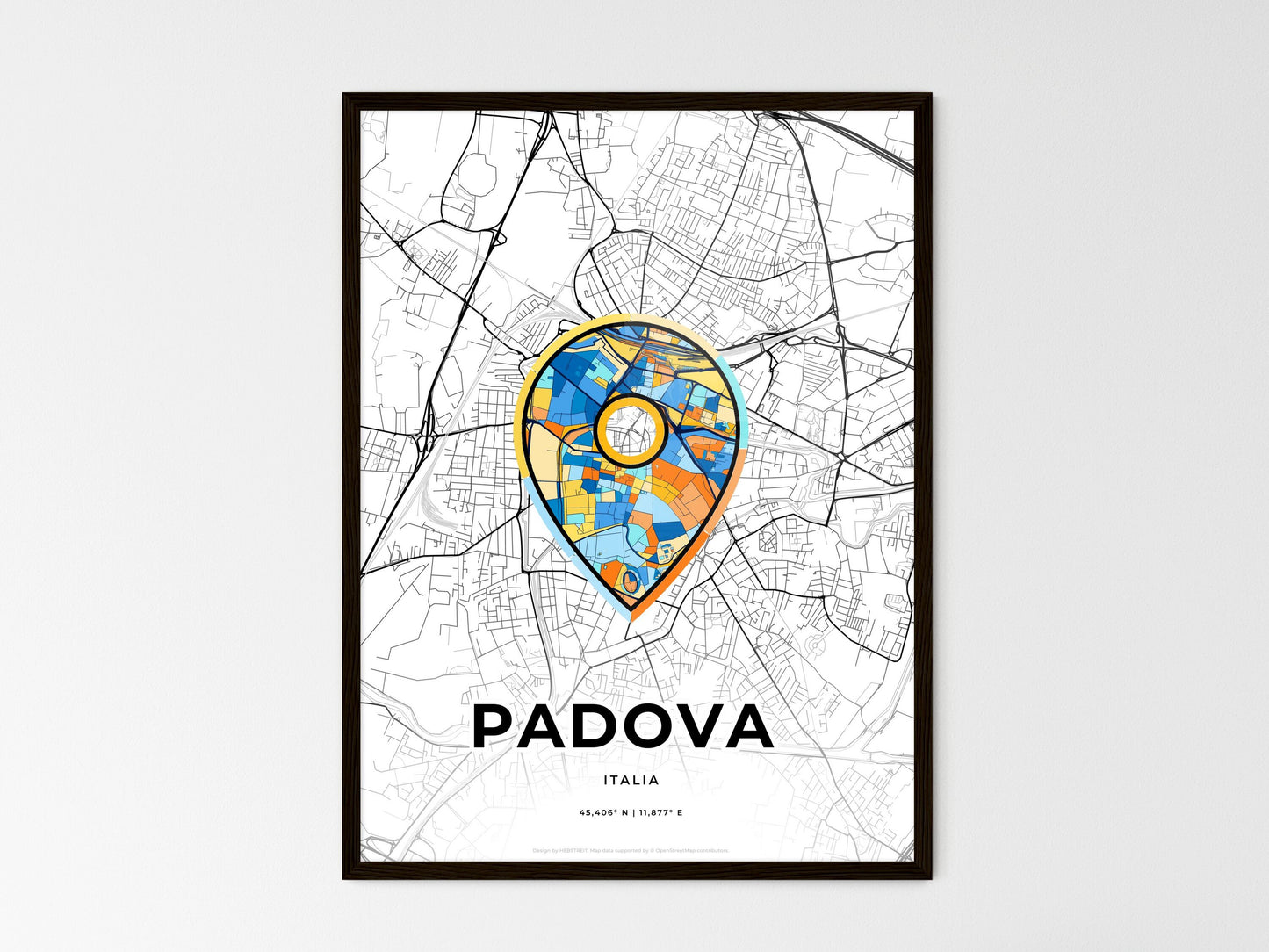 Padua Italy wedding art map with pointer icon