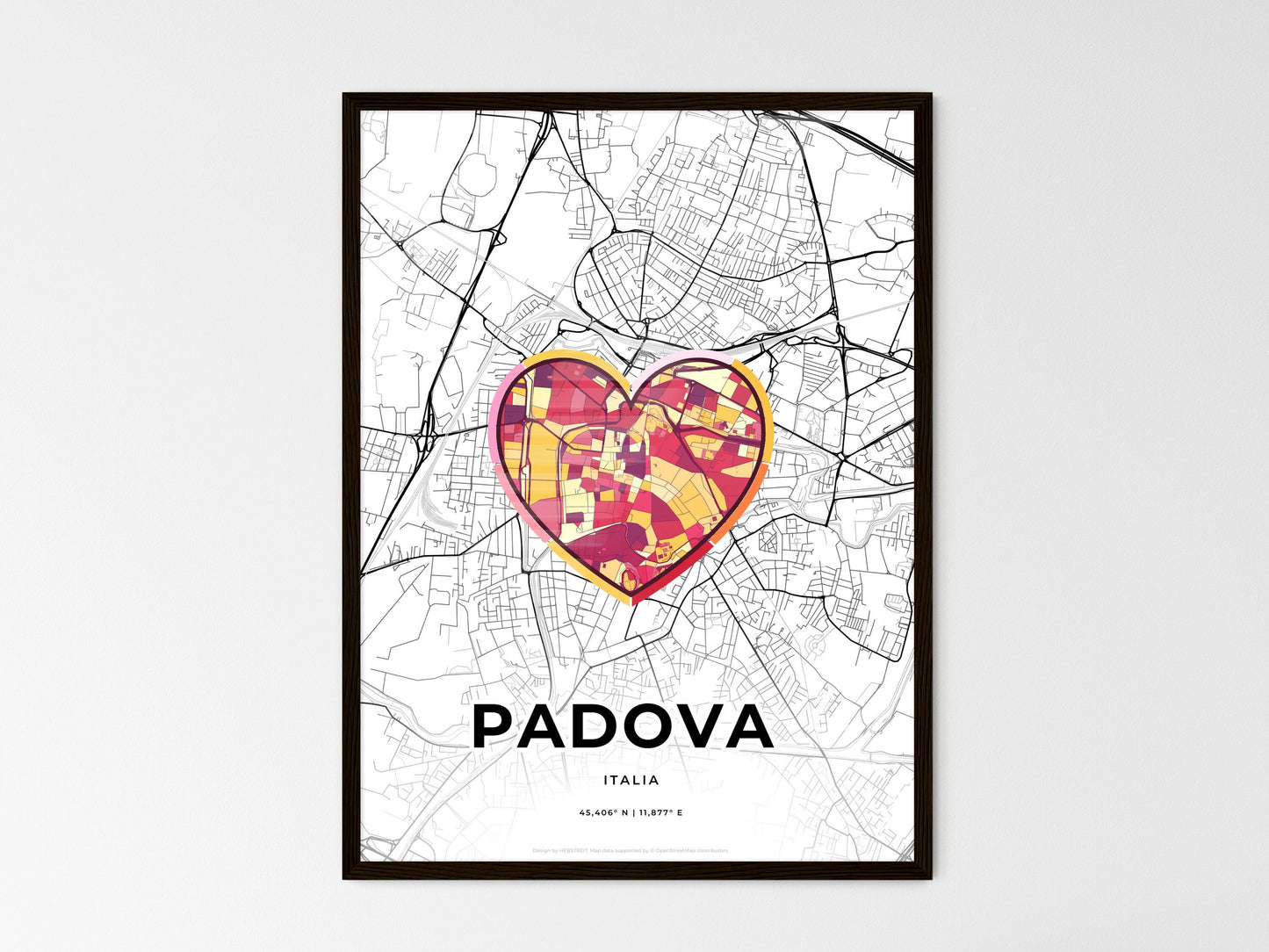 Padua Italy wedding art map with heart icon