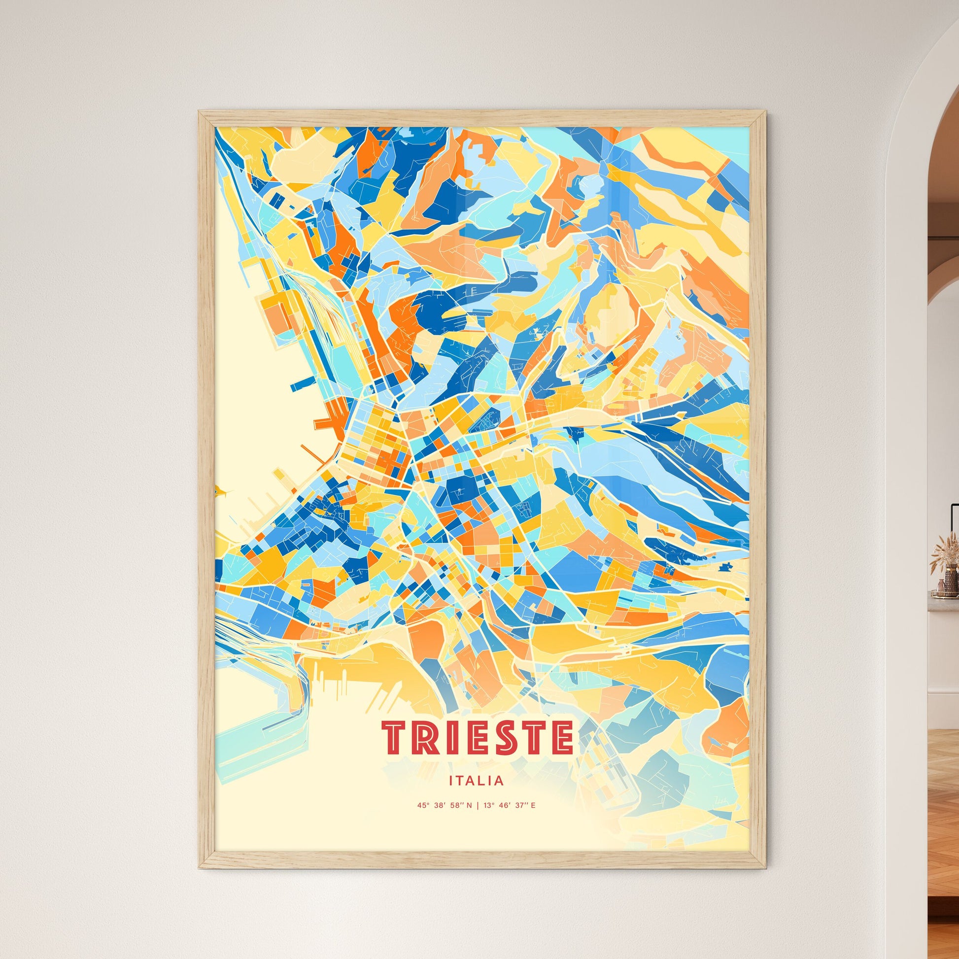 Colorful Trieste Italy Fine Art Map Blue Orange