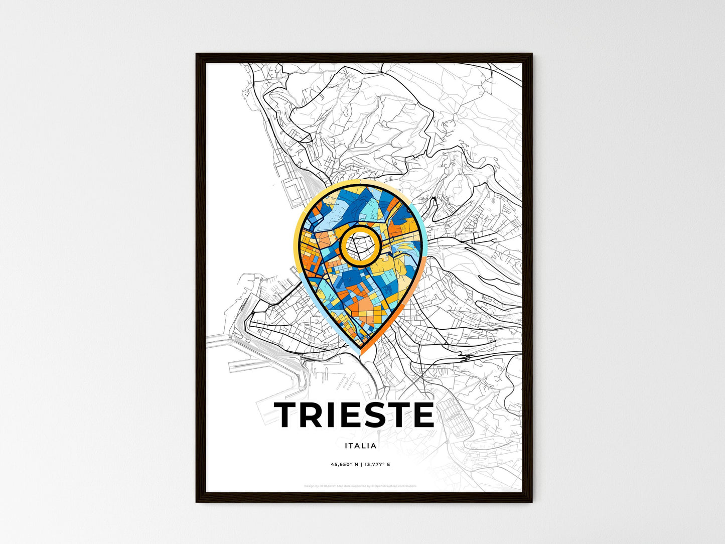 Trieste Italy wedding art map with pointer icon