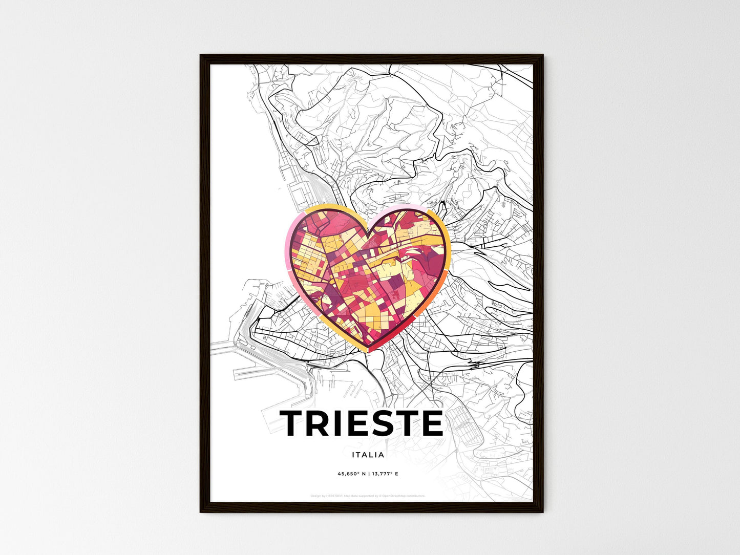 Trieste Italy wedding art map with heart icon