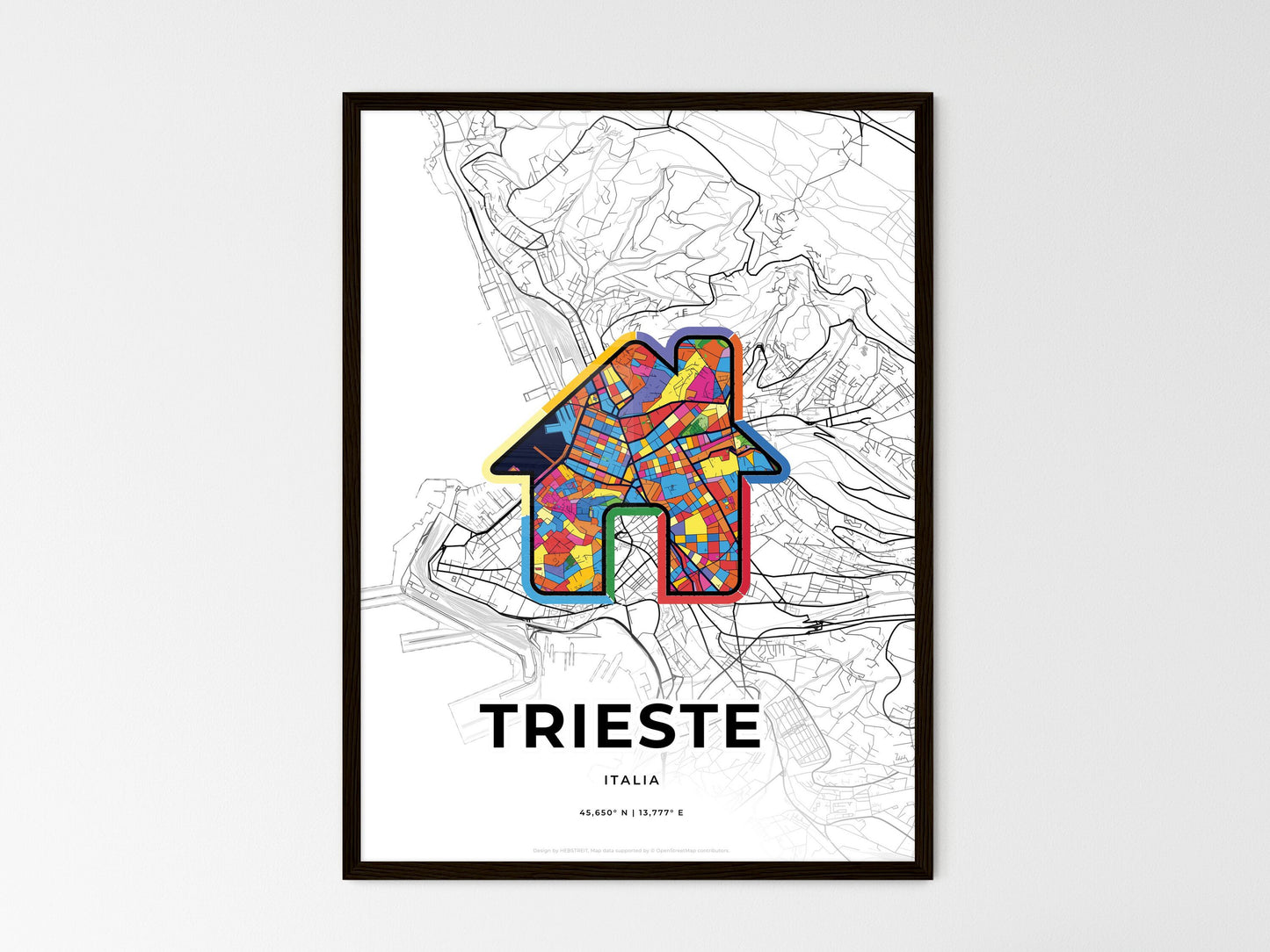 Trieste Italy wedding art map with home icon
