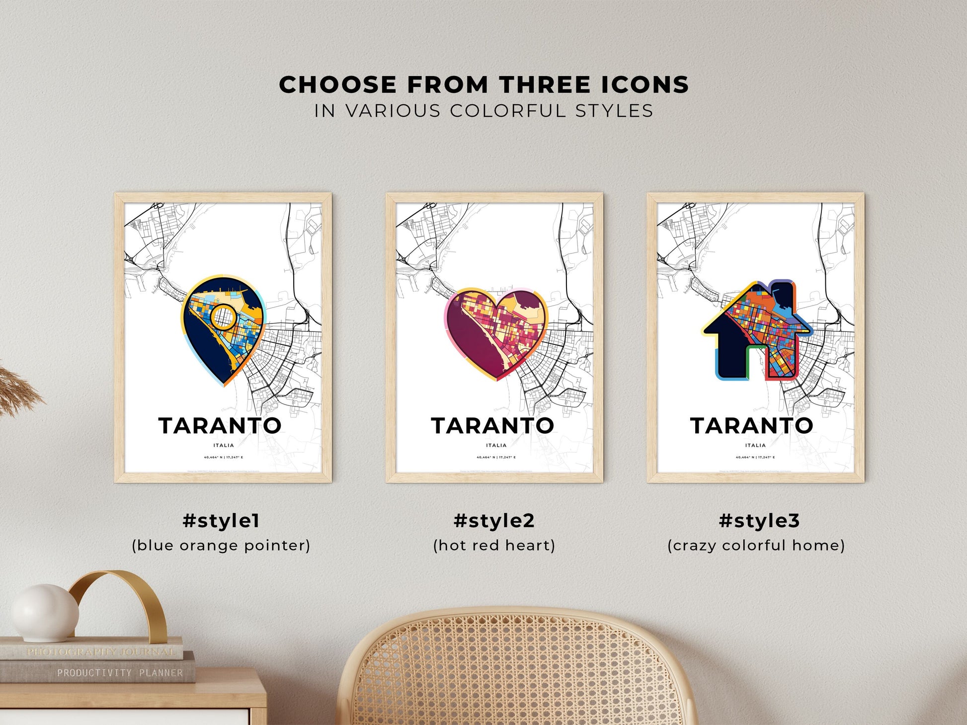 Taranto Italy maps with colorful icons