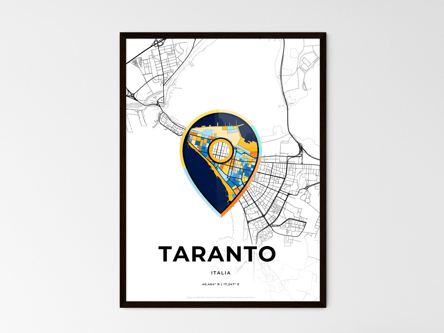 Taranto Italy wedding art map with pointer icon