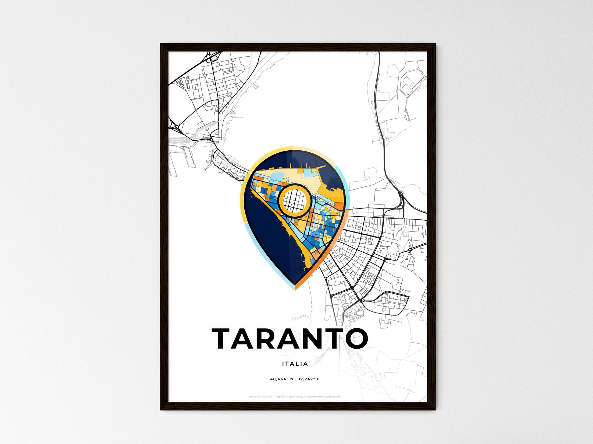 Taranto Italy wedding art map with pointer icon