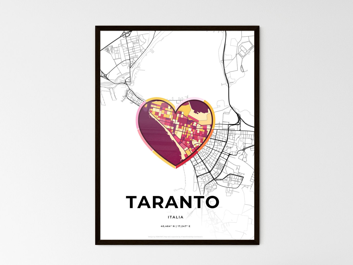 Taranto Italy wedding art map with heart icon