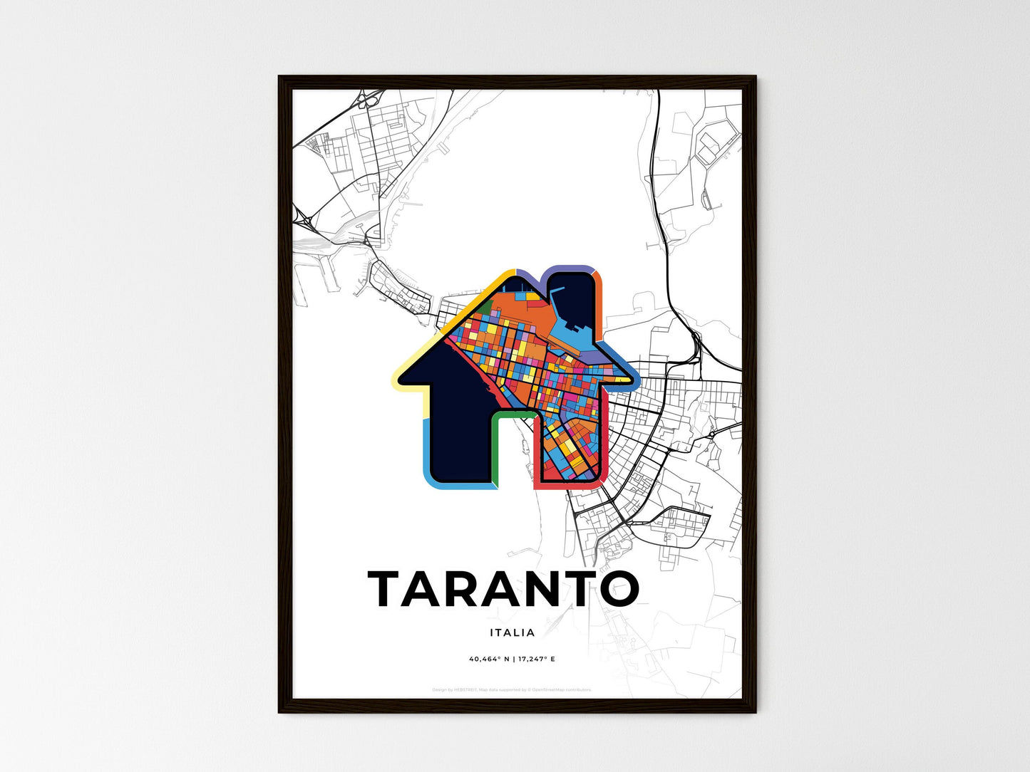 Taranto Italy wedding art map with home icon
